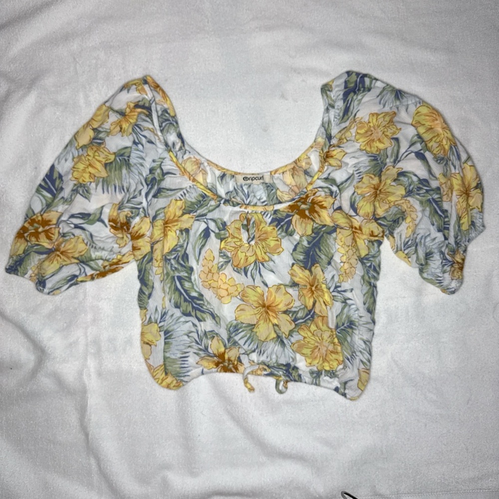 Rip Curl Yellow and Green Floral Crop Top